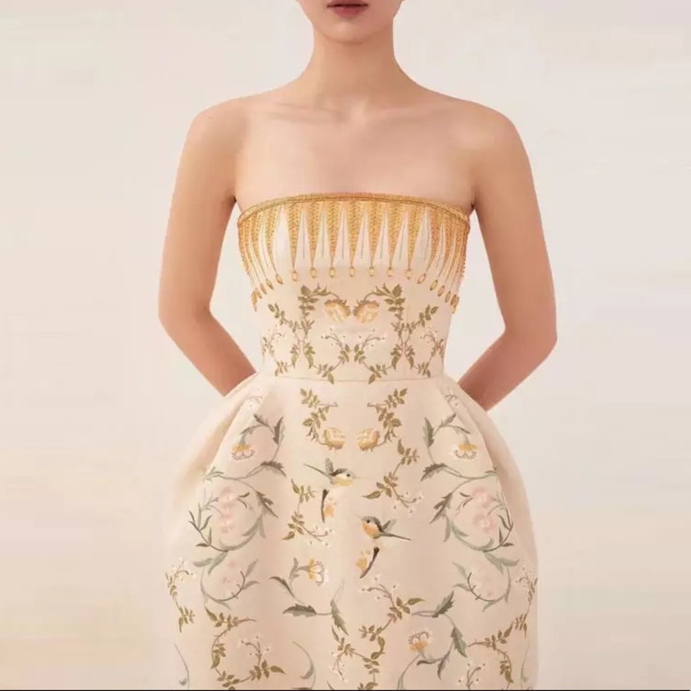 Żü Designer Botanics Runway Embroidered Top Party Midi Stitch Dress, 5⭐️Midi - Picture 3 of 13